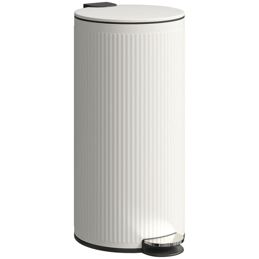 30L Kitchen Pedal Bin | Soft-Close Lid | Removable Inner Bucket | Lid Stay-Open | Fingerprint-Proof | Vertical Striped Metal & PP | Fully Assembled | 36x30x60.5cm | Cream