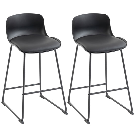 Modern Bar Stools Set of 2, PU Leather Barstools, Counter Height Kitchen Chairs for Breakfast Bars, Dining Room, Black