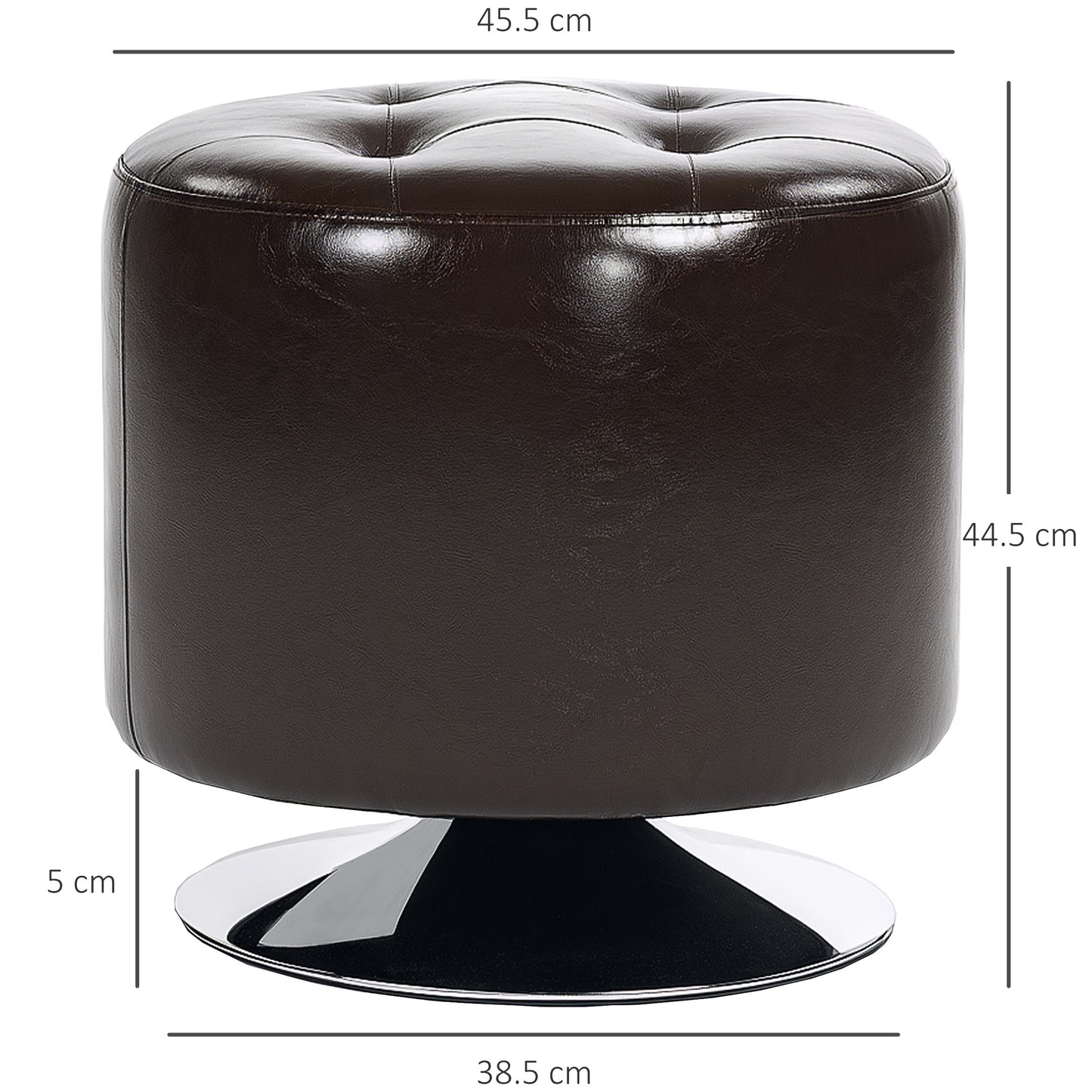 Retro Vintage Style 360° Swivel Foot Stool Round PU Footstool with Thick Sponge Padding and Solid Steel Base, Brown