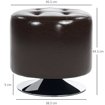 Retro Vintage Style 360° Swivel Foot Stool Round PU Footstool with Thick Sponge Padding and Solid Steel Base, Brown