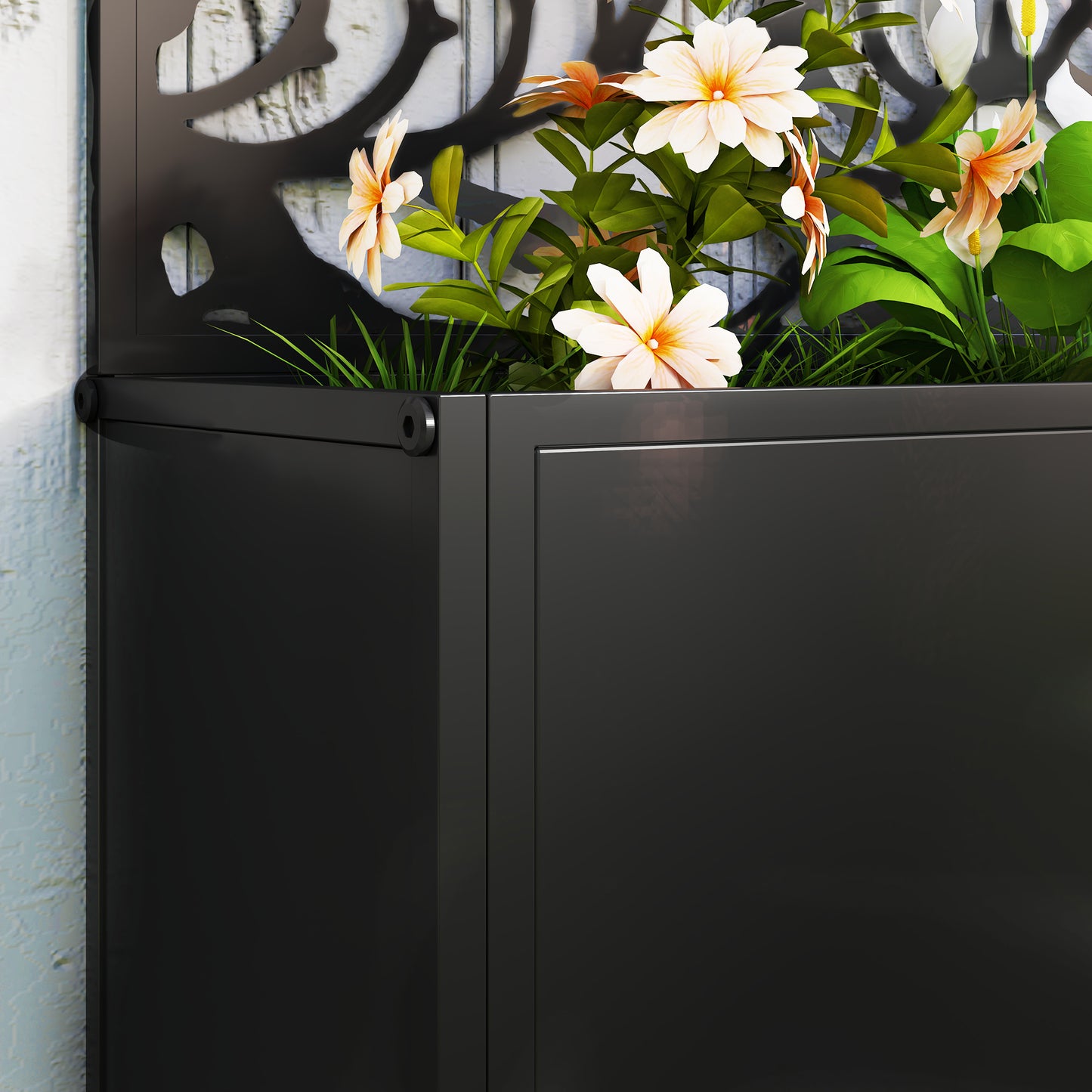 Outdoor Metal Planter, with Back Trellis - Black