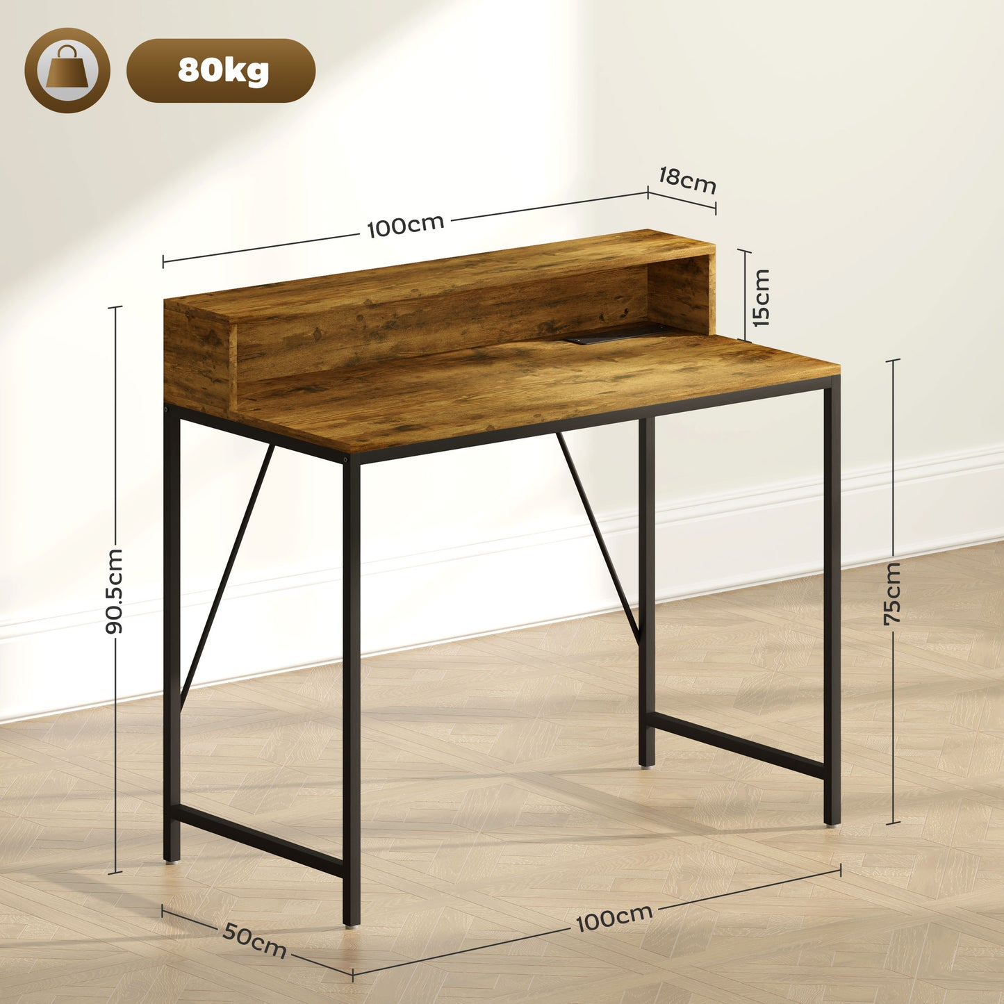 Computer Desk W/ LED Lights and Power Outlets, Gaming Desk W/ Monitor Stand, Computer Table with Remote for Home Office Study, Rustic Brown