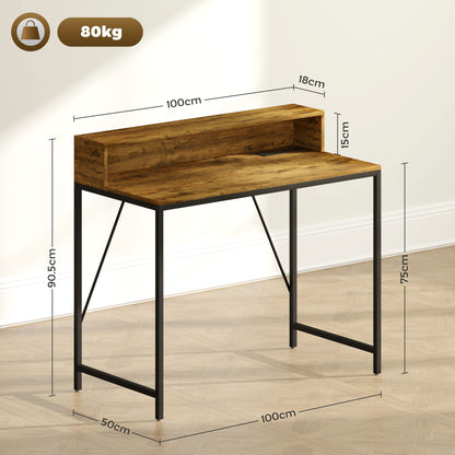 Computer Desk W/ LED Lights and Power Outlets, Gaming Desk W/ Monitor Stand, Computer Table with Remote for Home Office Study, Rustic Brown