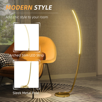 Modern 147cm Curved LED Floor Lamp - Gold Tone