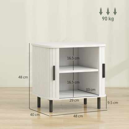 Nordic Bedside Table | Roller Shutter Sliding Doors | 2-Tier Storage | Steel Legs | Scratch-Resistant Melamine | 90kg Capacity | 48 x 40 x 48cm | White Wood Effect