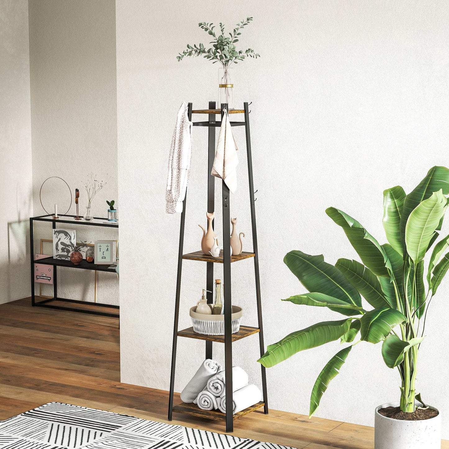 Compact Freestanding Coat Rack -  Black/Brown