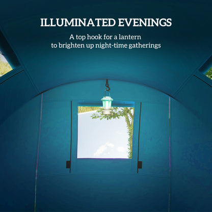 Outsunny 3000mm Waterproof Camping Tent, 3-4 Man Family Tent with Bedroom and Living Room, Portable with Bag, Sky Blue