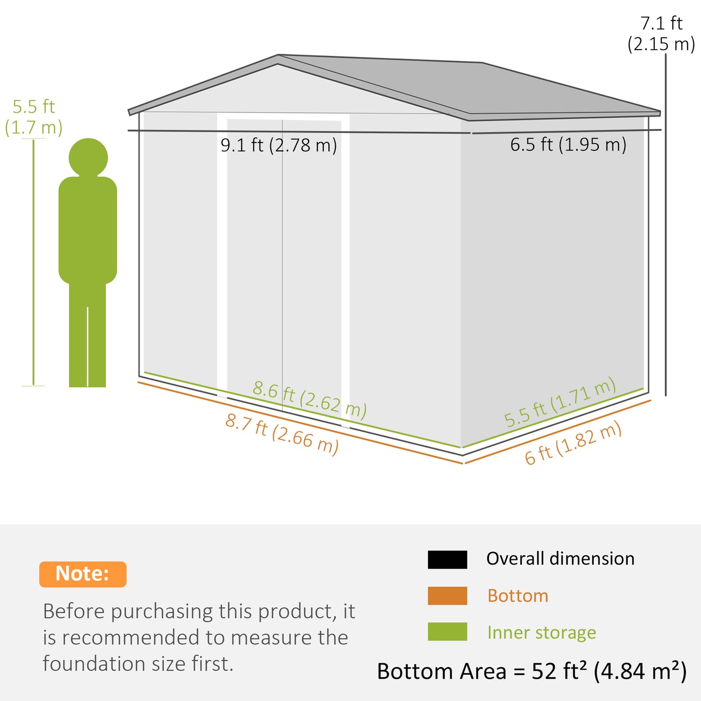 Outsunny 9 x 6ft Galvanised Steel Shed - Brown Wood-Effect