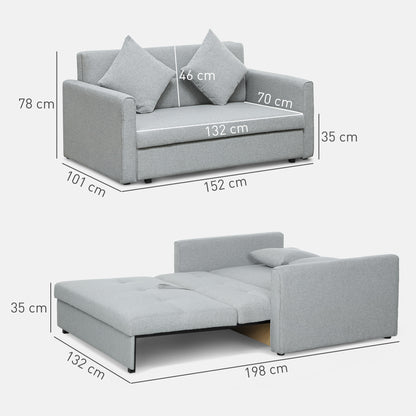 2 Seater Sofa Bed, Convertible Bed Settee, Modern Fabric Loveseat Sofa Couch with 2 Cushions, Hidden Storage for Living Room, Guest Room