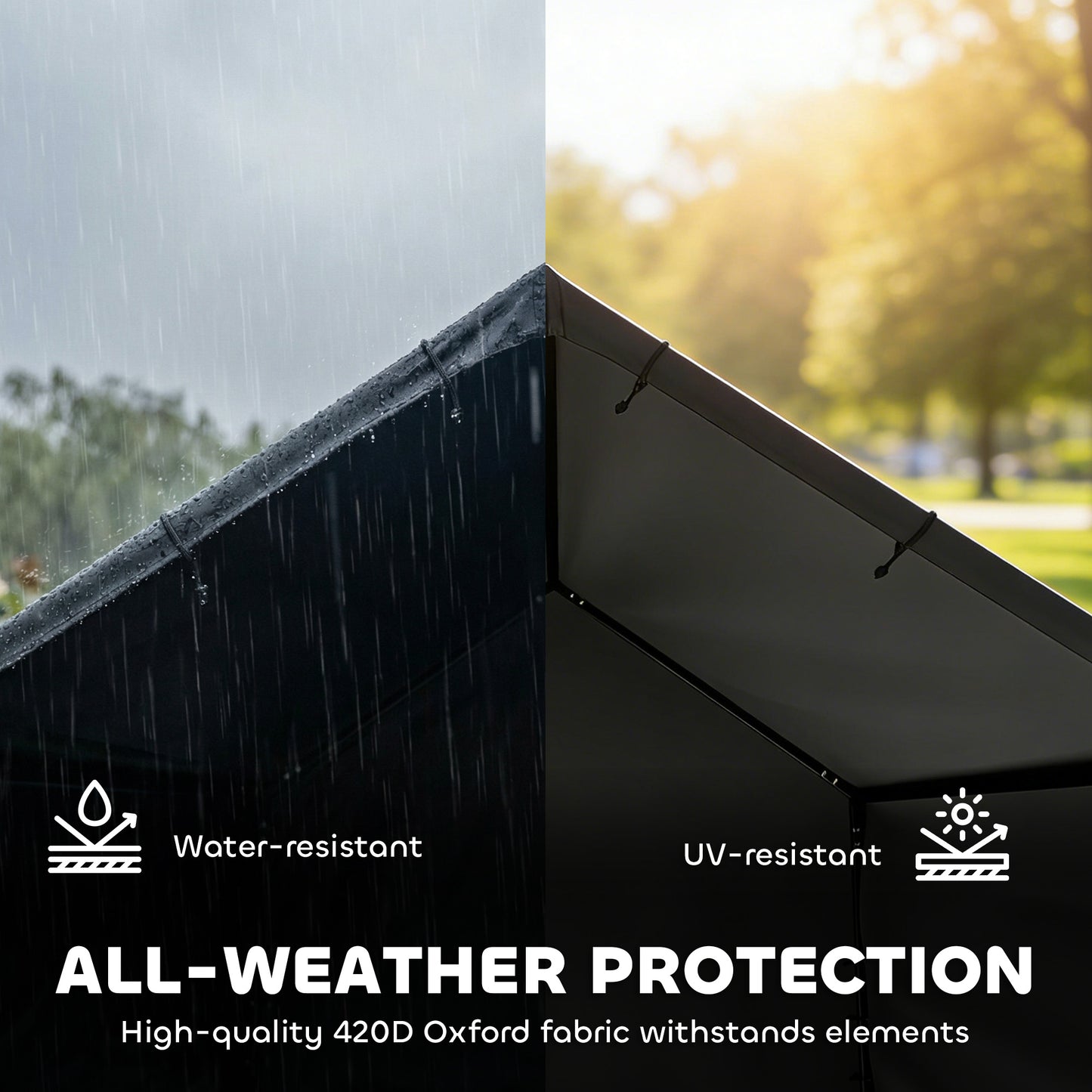Outdoor Dog Shade Shelter | 420D Oxford Canopy | UV & Rain Resistant | Powder-Coated Steel Frame | Slanted Roof | Large Dogs up to 30kg | 125 x 110 x 93cm | Black