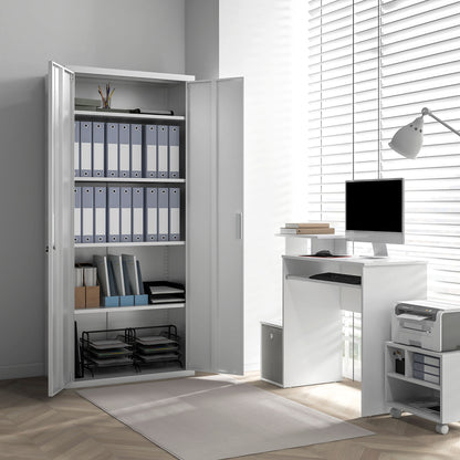 Five Shelf Lockable Steel Office Storage Cupboard Cabinet Organiser - White