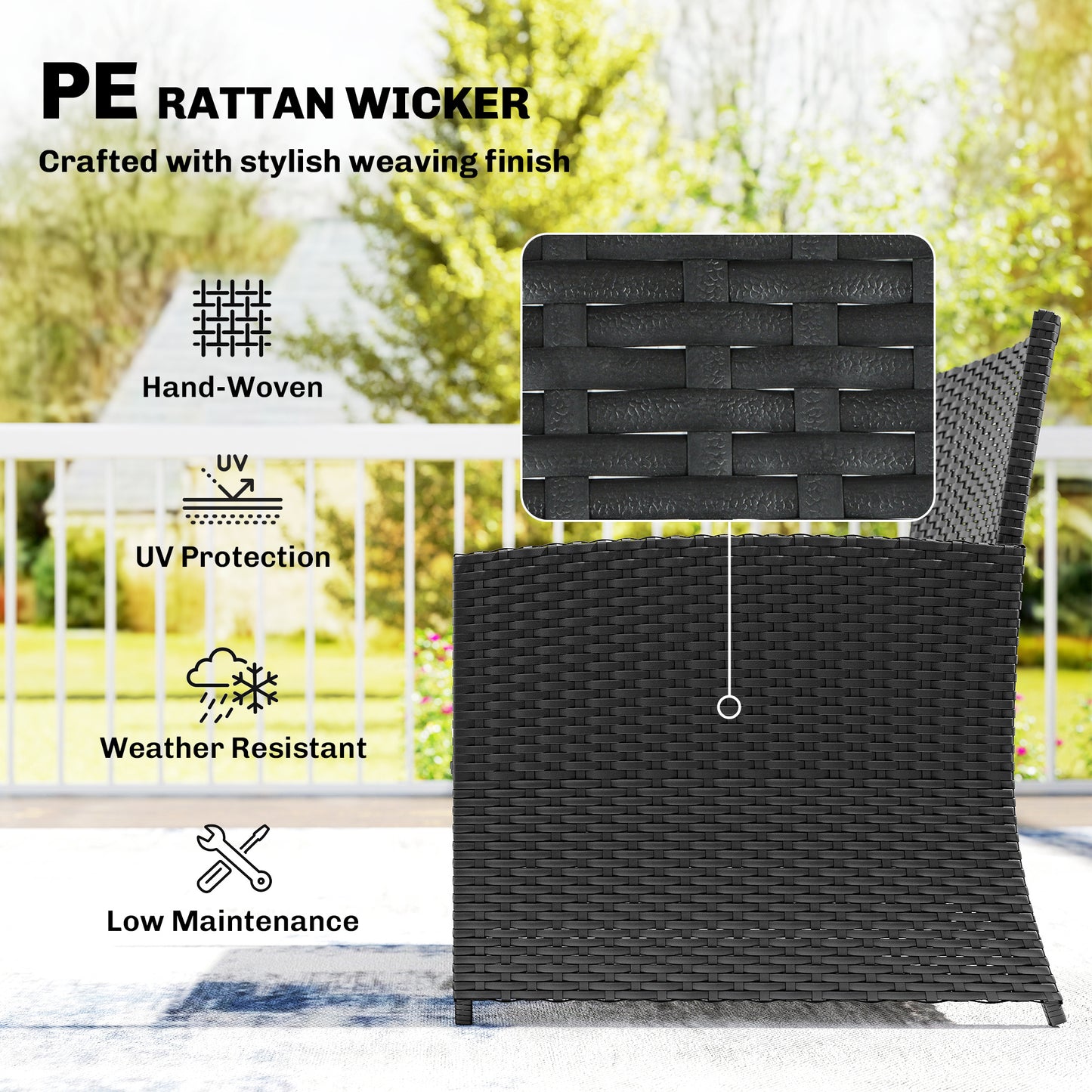 Outsunny 6 Piece Rattan Garden Furniture, Space-Saving Patio Furniture Set with Nesting Tables, Chairs, Stools, Cushions, Black