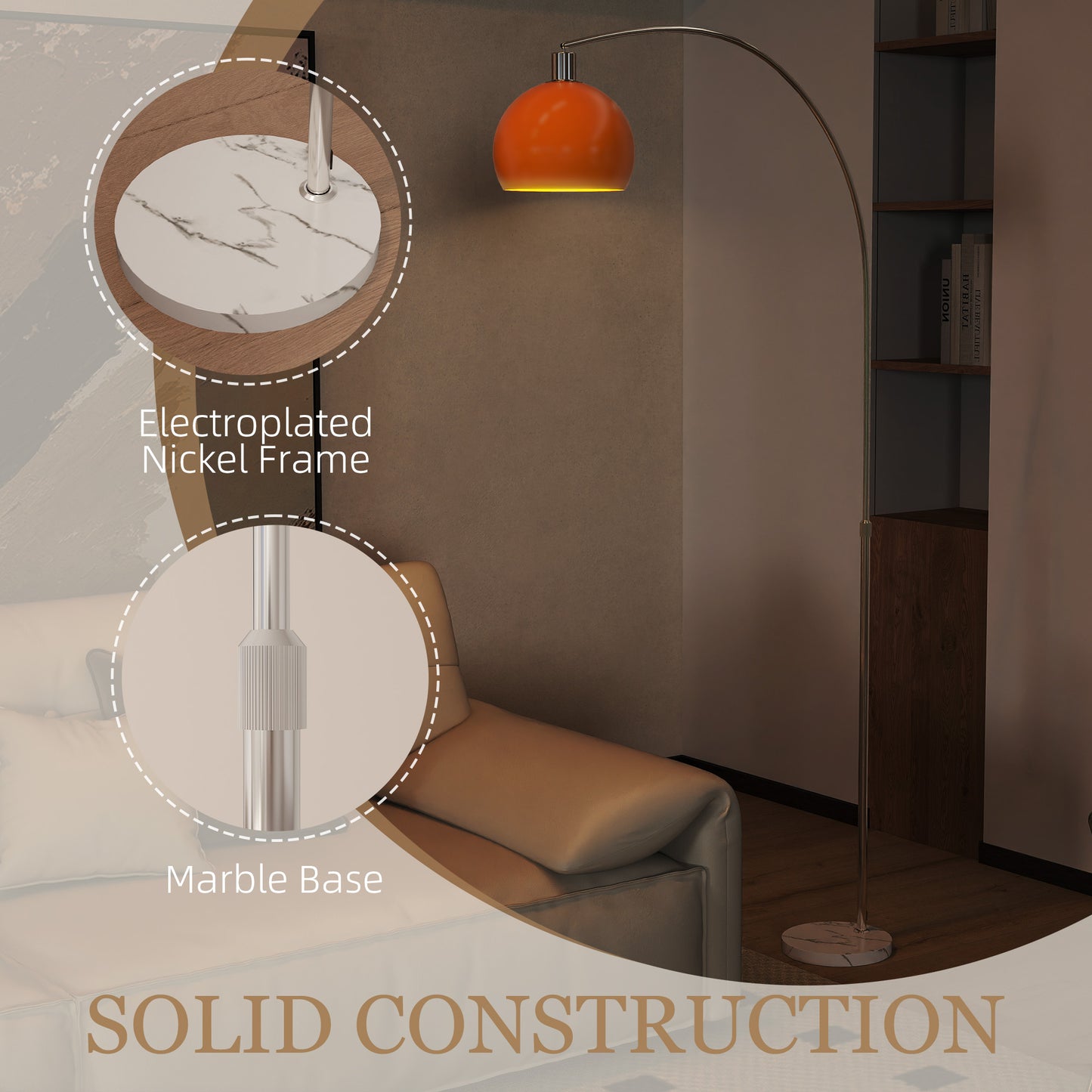 Floor Lamp for Living Room, Modern Standing Lamp with Shade & Foot Switch for Bedroom, Office, Orange