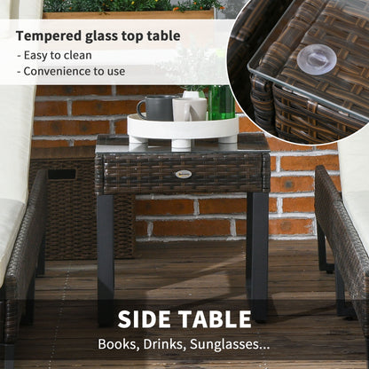 3-piece PE Rattan Patio Sun Lounger Set with Adjustable 5-Position Recline With Cushions, Headrests, Glass Top Square Coffee Table, Light Grey