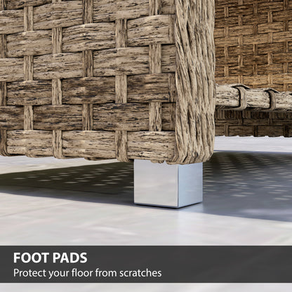 2-Tier Rattan Garden Coffee Table | Storage Shelf | Slatted Top | 50kg | Foot Pads | Light Brown