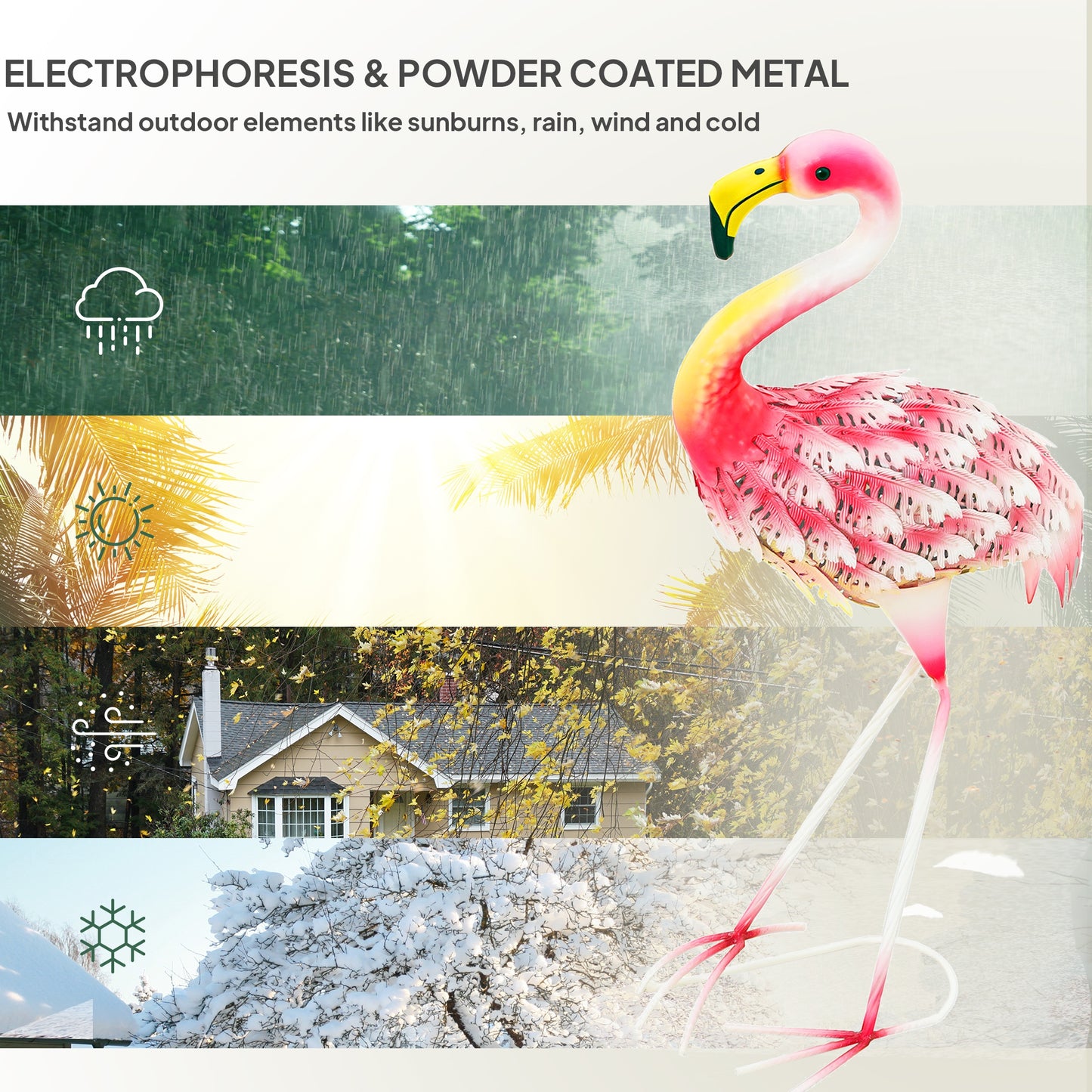 Flamingo Garden Statue Ornament, Metal Bird Art Outdoor Statue, Standing Sculpture Gift with Ground Stakes for Pond Landscape Decoration, Pink