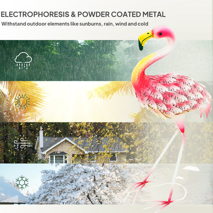 Flamingo Garden Statue Ornament, Metal Bird Art Outdoor Statue, Standing Sculpture Gift with Ground Stakes for Pond Landscape Decoration, Pink