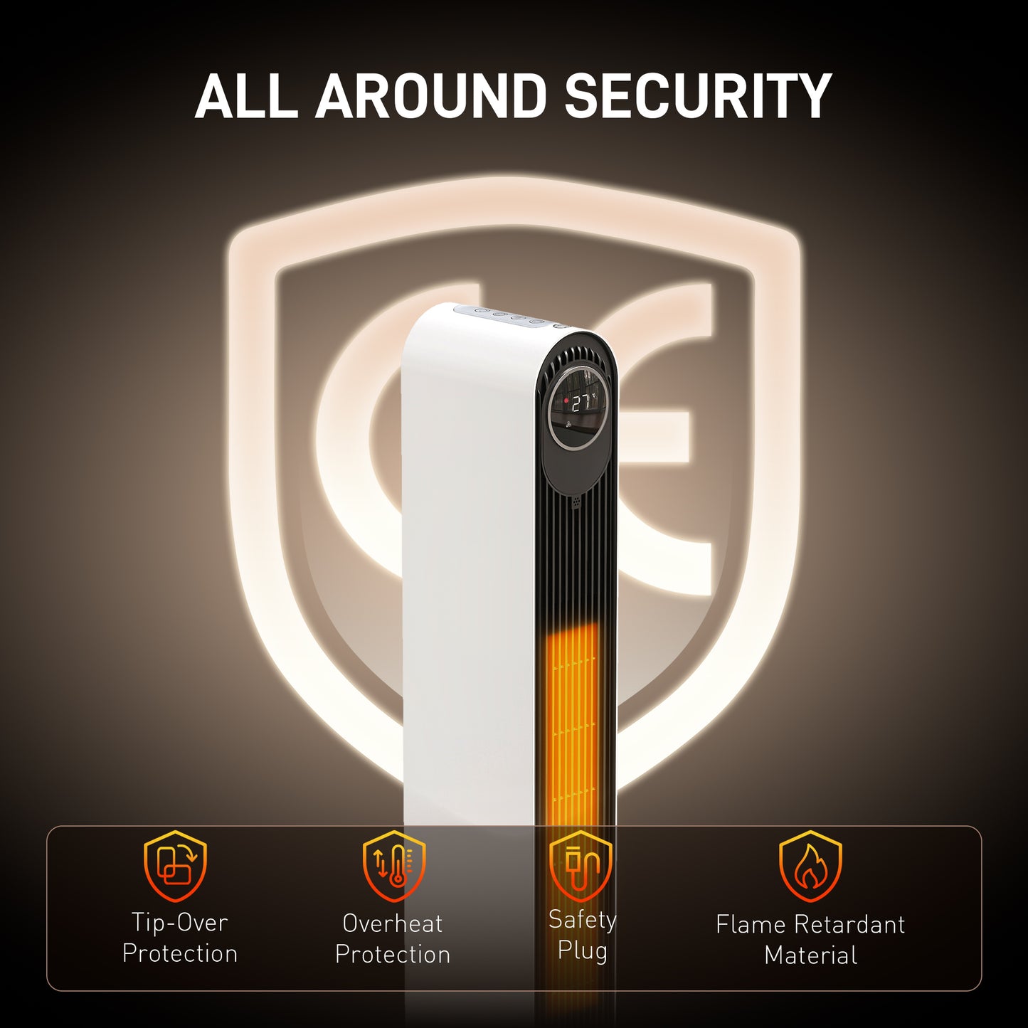 2000W Ceramic Electric Heater with Fan, Timer, Oscillation - White / Black