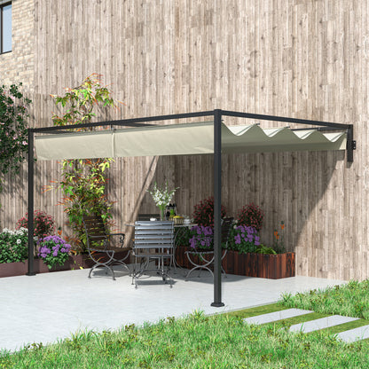Outsunny 3 x 4m Lean To Steel Pergola, with Moving Fabric Canopy - Khaki