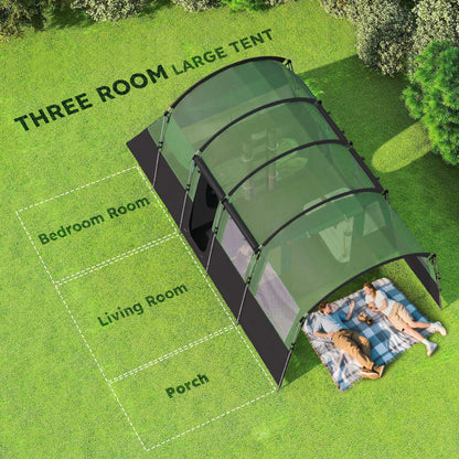 8-Person Camping Tent, Waterproof Family Tent, Tunnel Design, 4 Large Windows, Sleeping Cabins 3000mm Water Column Green - Blue