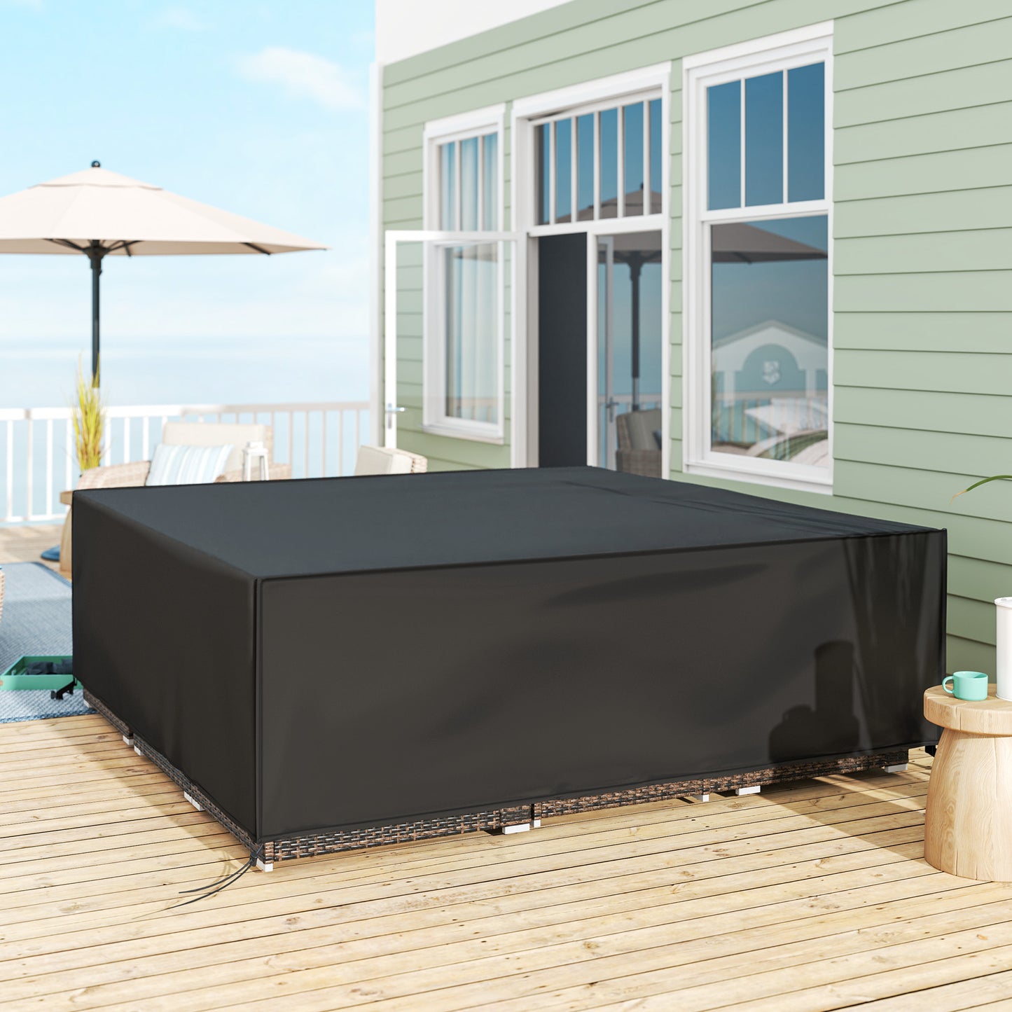 Outsunny Large Patio Garden Furniture Set Cover 600D Oxford Square Waterproof, 230 x 230 x 70 cm, Black