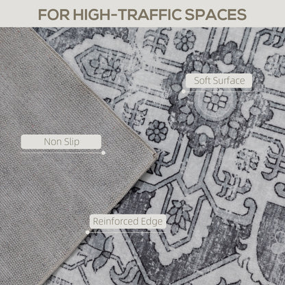Vintage Floral Area Rug | Machine Washable | Soft Flannel 100% Polyester | TPR Non-Slip Backing | Foldable | 230x160cm | Grey | Living Room Bedroom Dining Room Home Office