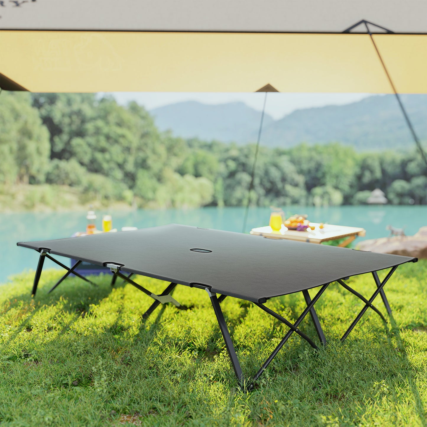 Outsunny Double Camping Cot Bed, with Bag - Charcoal Grey