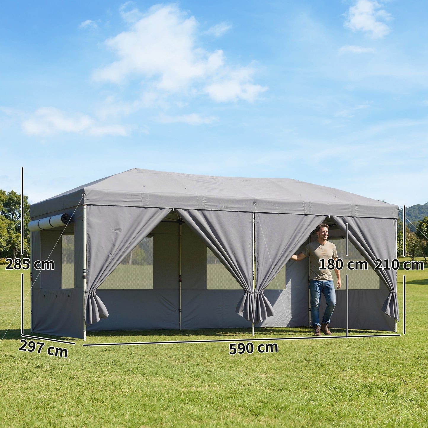 3x6m Pop Up Gazebo | 17.5m² UPF50+ Shaded Area | 210D Silver-Coated Oxford Fabric | 6 Detachable Sidewalls | 12 Drainage Holes | 3 Height Settings | Windproof Level 4-6 | Full Stability Kit | Wheeled Bag | Dark Grey