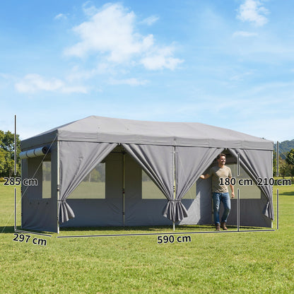 3x6m Pop Up Gazebo | 17.5m² UPF50+ Shaded Area | 210D Silver-Coated Oxford Fabric | 6 Detachable Sidewalls | 12 Drainage Holes | 3 Height Settings | Windproof Level 4-6 | Full Stability Kit | Wheeled Bag | Dark Grey