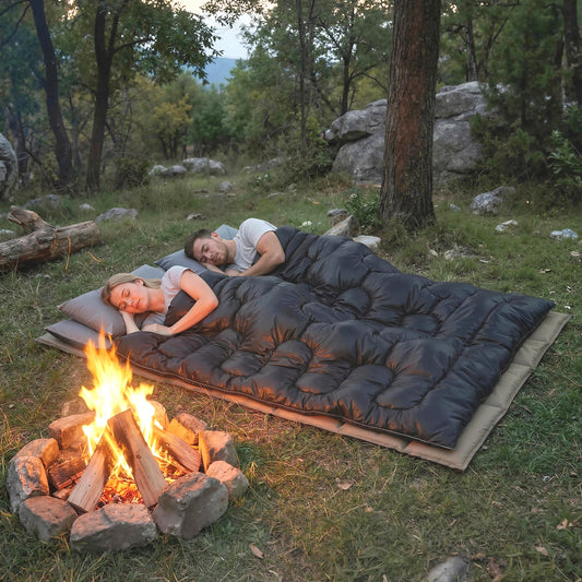 Outsunny Double Sleeping Bag with 2 Pillows, 220 x 160 cm Extra-Large Sleeping Bag for Adults