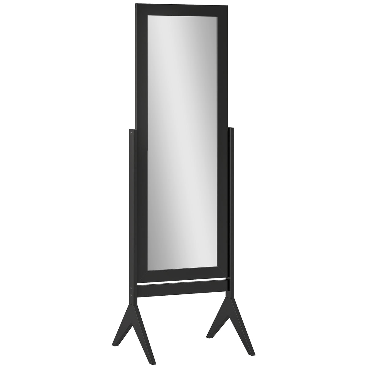 Freestanding Full-Length Dressing Mirror | Black E1 MDF & Glass | 47x46x148cm | Mirror 118x42cm | Tilts to 2 Angles | 4-Foot Stable Base | Bedroom Bathroom Hallway | Flat Pack