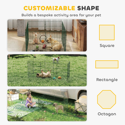 8-Panel Dog Playpen & Puppy Pen | Soft PE Coating | Configurable Shapes | 4 Outdoor Stakes | Foldable | Suits Dogs Under 15kg | 60cm Height | Green