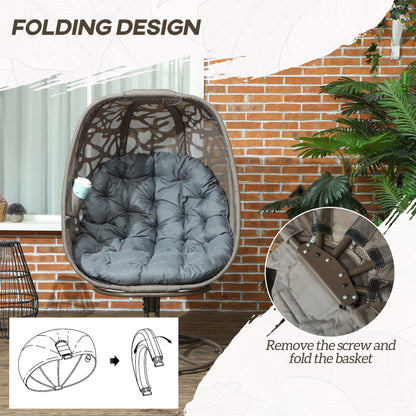 Swivel Egg Chair with Cushions, Foldable Basket Seat and Metal Frame, Indoor Outdoor Lounge Chair for Balcony, Patio and Living Room