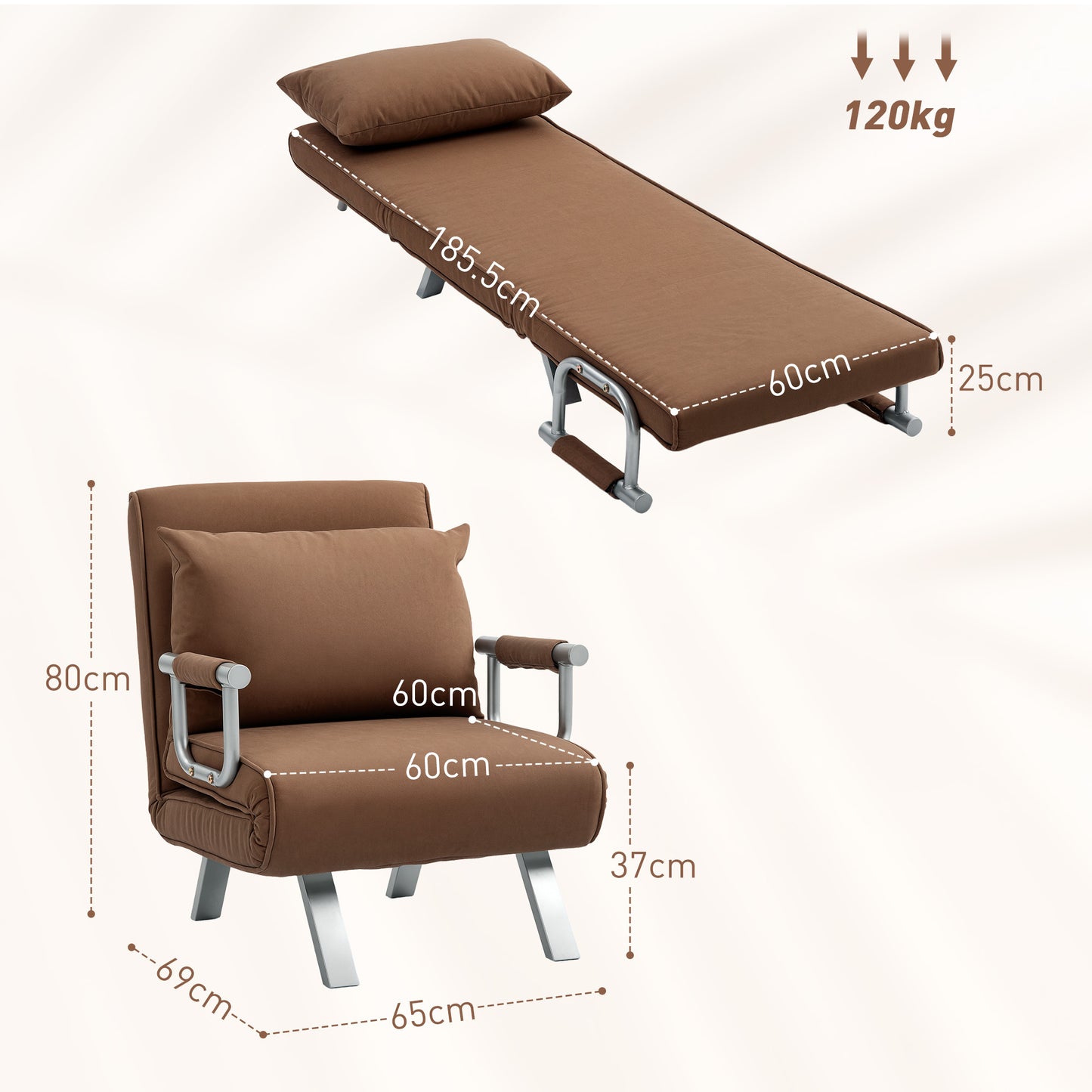 4-in-1 Faux Suede Chair Bed - Coffee