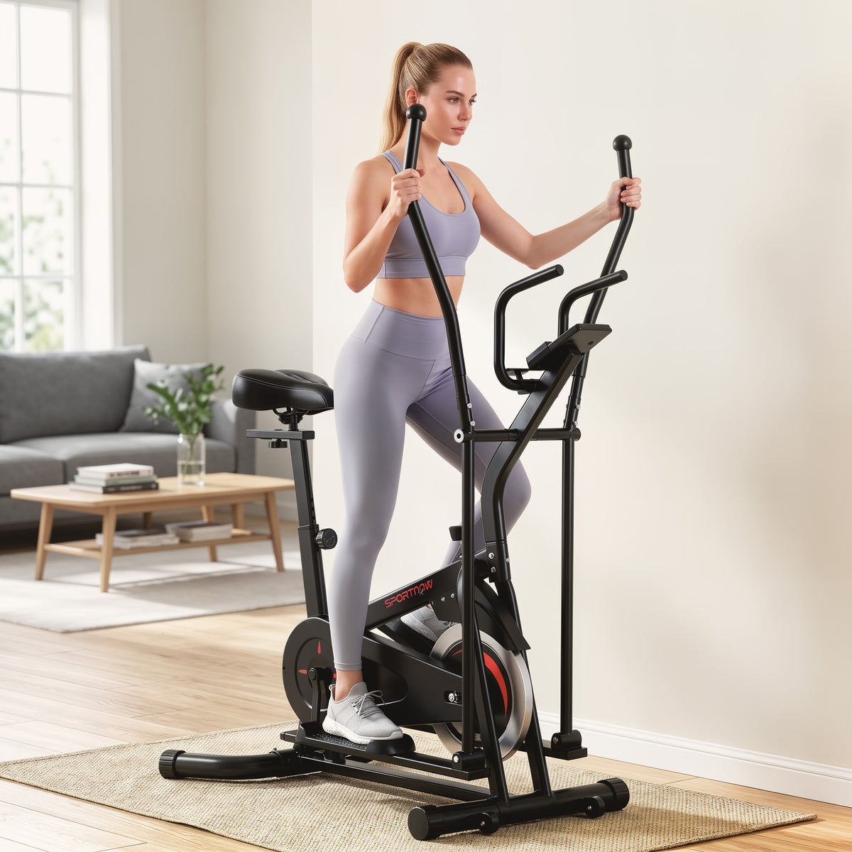 SPORTNOW 2-in-1 Elliptical Cross Trainer & Exercise Bike | 6kg Flywheel & Adjustable Friction Resistance | 5-Level Seat | Bluetooth App Support & LCD | Black