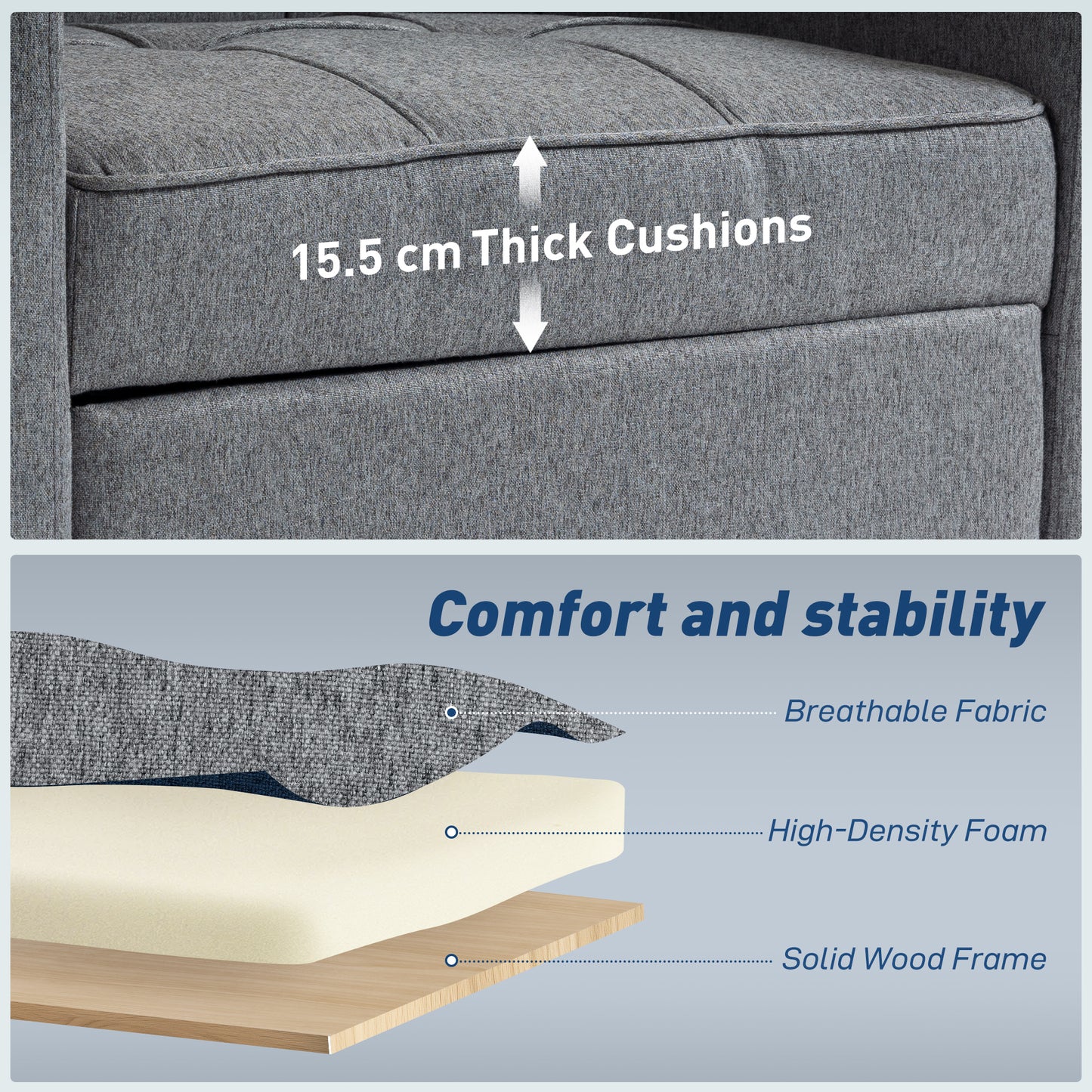 3-in-1 Single Sofa Bed | Armchair | Recliner | Sleeper | 95x190cm | 12cm Mattress | Cup Holders & Side Pockets | Pillow | 120kg | Dark Grey