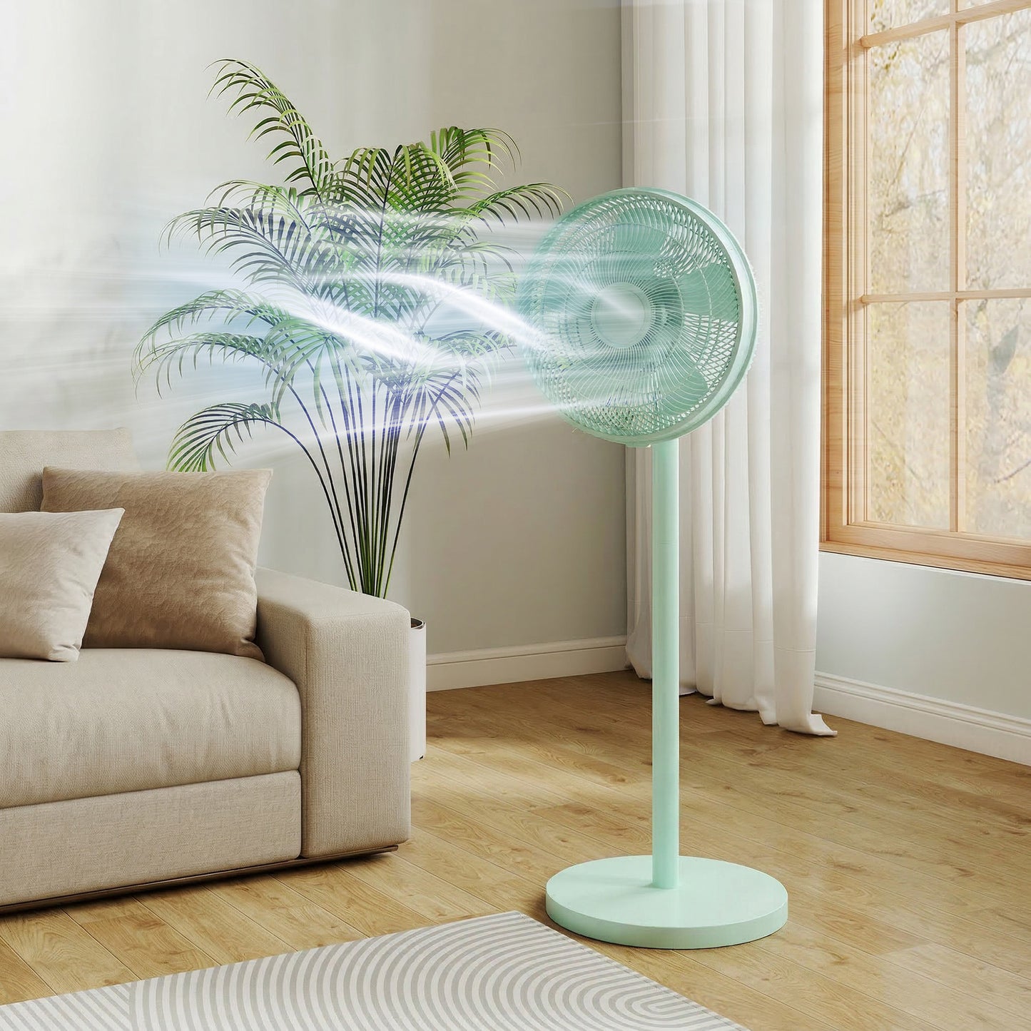 40 cm Standing Fan, Cooling Floor Fan with 80° Oscillating, Adjustable Tilt and Height, 4 Speed, Remote Control