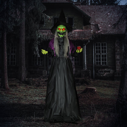 180 cm Life Size Halloween Animated Standing Witch, Spooky Witch with Glowing LED Eyes,  Battery Operated