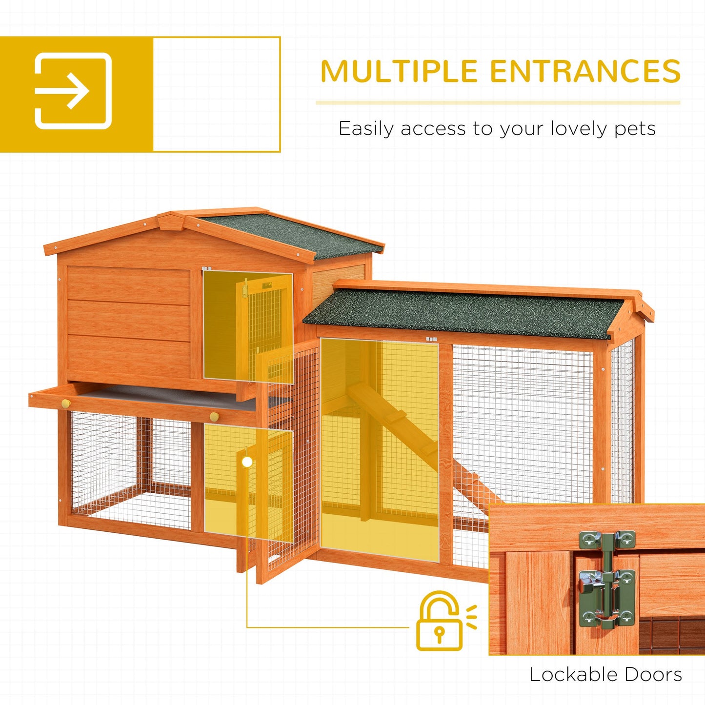 PawHut 2 Tier Rabbit Hutch with Run, Ramp, Slide-out Tray, for Garden, Yard, Orange