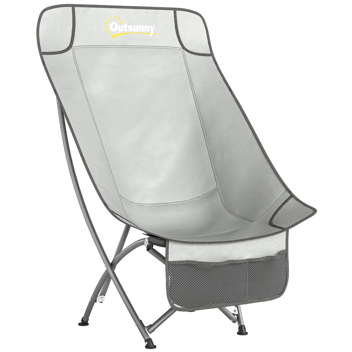 Outsunny Moon Camping Chair – Heavy Duty Folding Camp Chair, 120kg, Water-Repellent Oxford Fabric, Side Pocket & Carry Bag – Light Grey
