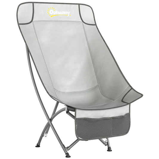 Outsunny Moon Camping Chair – Heavy Duty Folding Camp Chair, 120kg, Water-Repellent Oxford Fabric, Side Pocket & Carry Bag – Light Grey