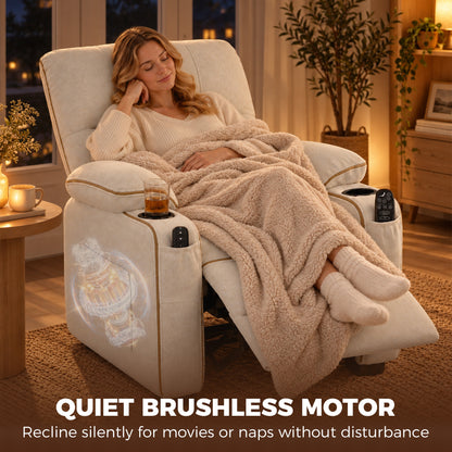 Electric Massage Recliner Armchair | 8-Point Vibration & Lumbar Heat | 150° Recline, 2 Memory Positions, USB & Cup Holders | Beige