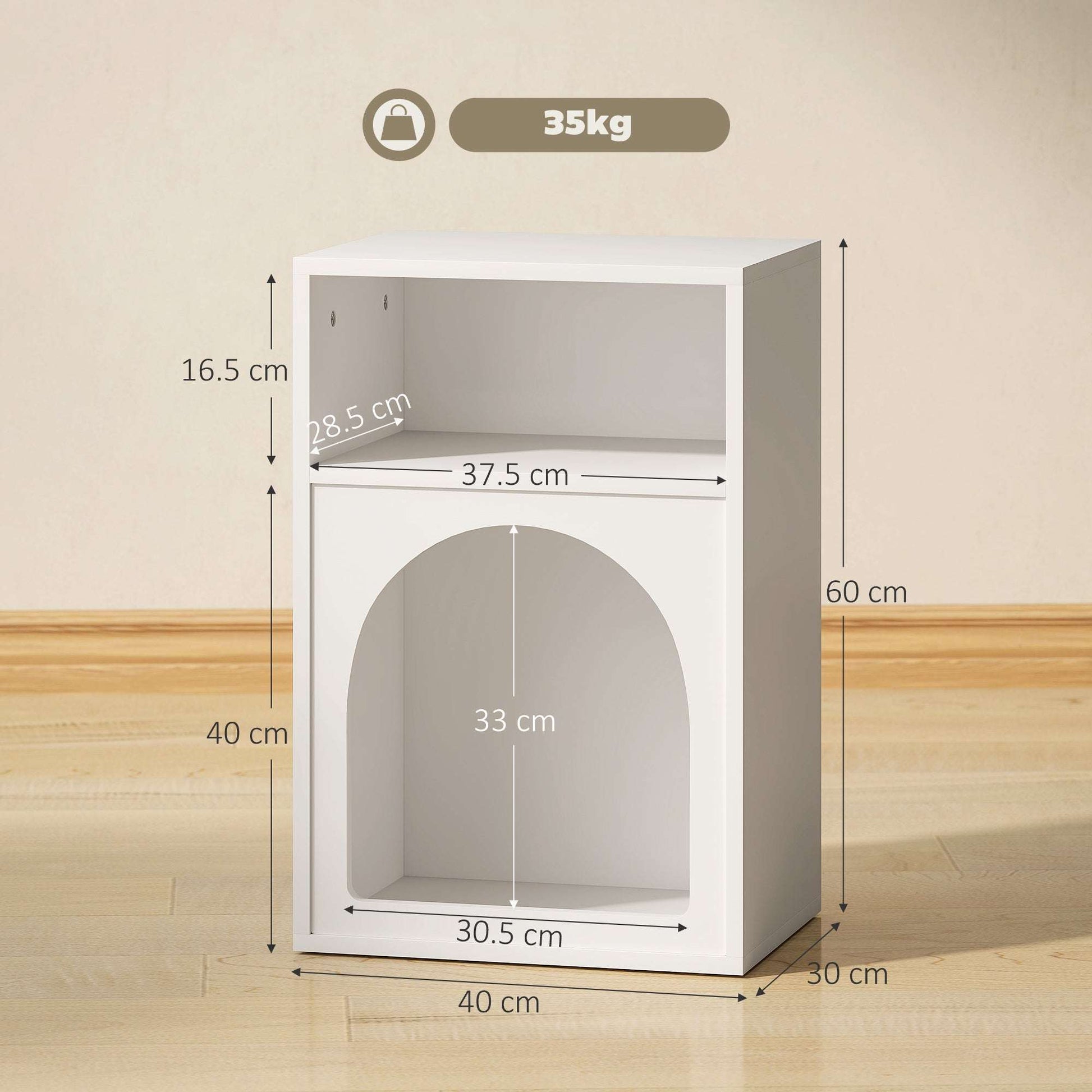 MDF Arch Bedside Table | 2 Open Compartments | Compact Design | Fits Narrow Spaces | 35kg Capacity | 40x30x60cm | White