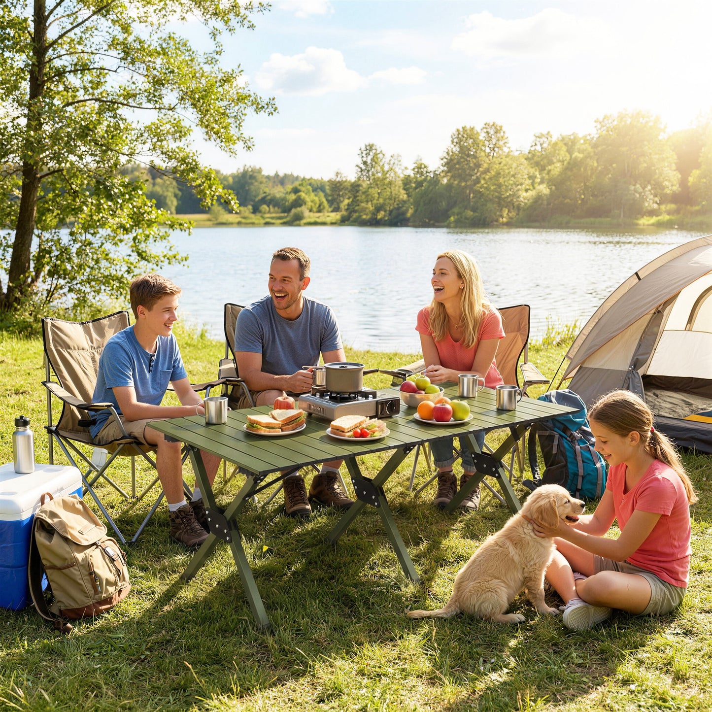 4ft Folding Camping Picnic Table | Roll Up Top | 116x59x43cm | Waterproof | All Metal Frame | 30kg | Green