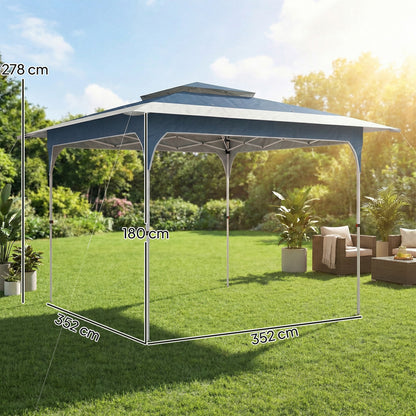 3.5x3.5m Pop Up Gazebo | One-Push Central Lock | Double-Tier UPF50+ 210D Oxford Fabric | 8 Rainwater Holes | 3 Height Settings | Windproof Level 4-6 | Snow Rated | Ropes & Stakes | Carry Bag | Blue & White