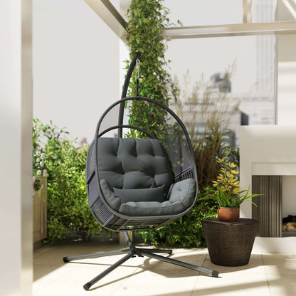Hanging Egg Chair Outdoor Indoor, Swing Hammock Chair with Stand, Cushions, Lumbar Pillow, Adjustable Height and Steel Frame for Garden Patio