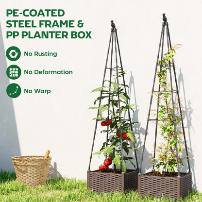Rattan-Look PP Raised Planter with Tall Trellis | Self-Watering Reservoir | 24.6L | Drainage Holes & Plugs | Tool-Free Assembly | 40x40x175cm | Tomatoes Herbs & Climbers | Black