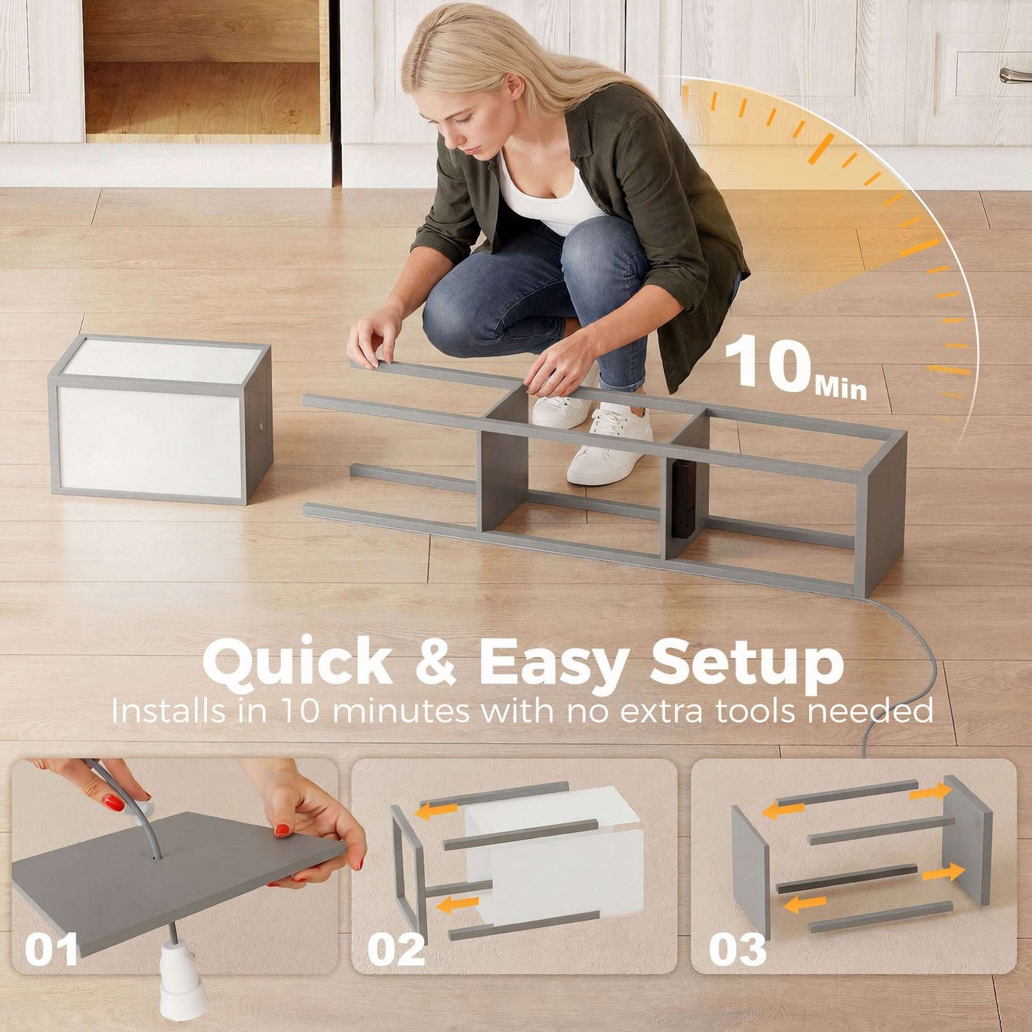 Floor Lamp with 3 Shelves | Column Design | MDF | E27 LED Included | Foot Switch | 160cm | 2.5kg per Tier | Grey