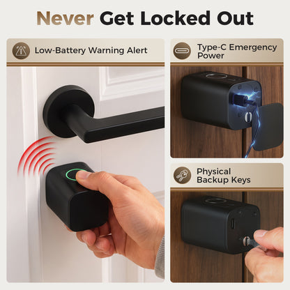 5-in-1 Smart Door Cylinder | Fingerprint | Password | NFC Card | Tuya App | Mechanical Key | Euro Profile | uPVC & Composite | Reversible | Bluetooth 10m | 3xAAA | 4.2x4.2x16cm | Black