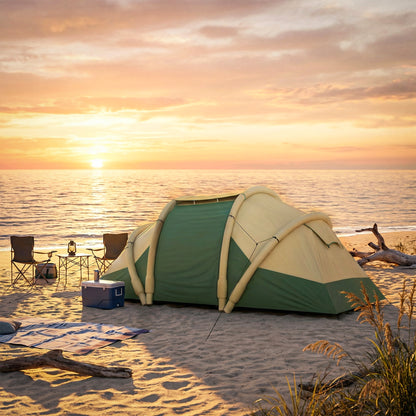 Inflatable Tent | 2 Bedrooms | 4 Person | 5-Min Setup | 3000mm Waterproof | Level 4 Wind | Awning | Carry Bag | Green